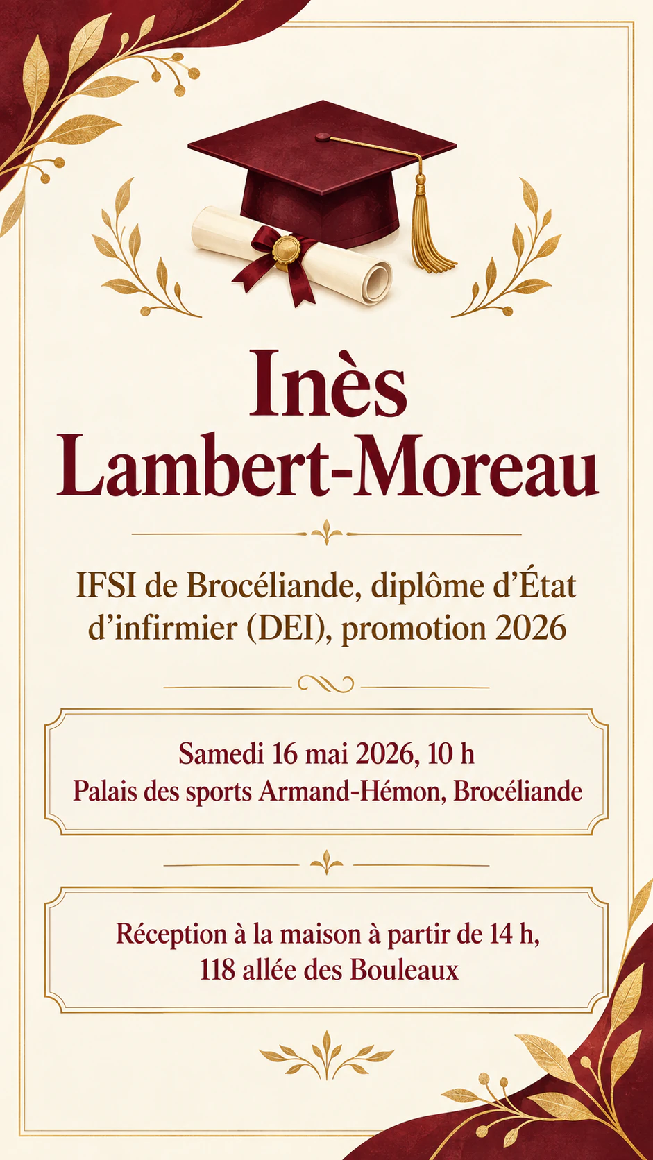 Exemple : Invitation à une cérémonie de remise de diplôme