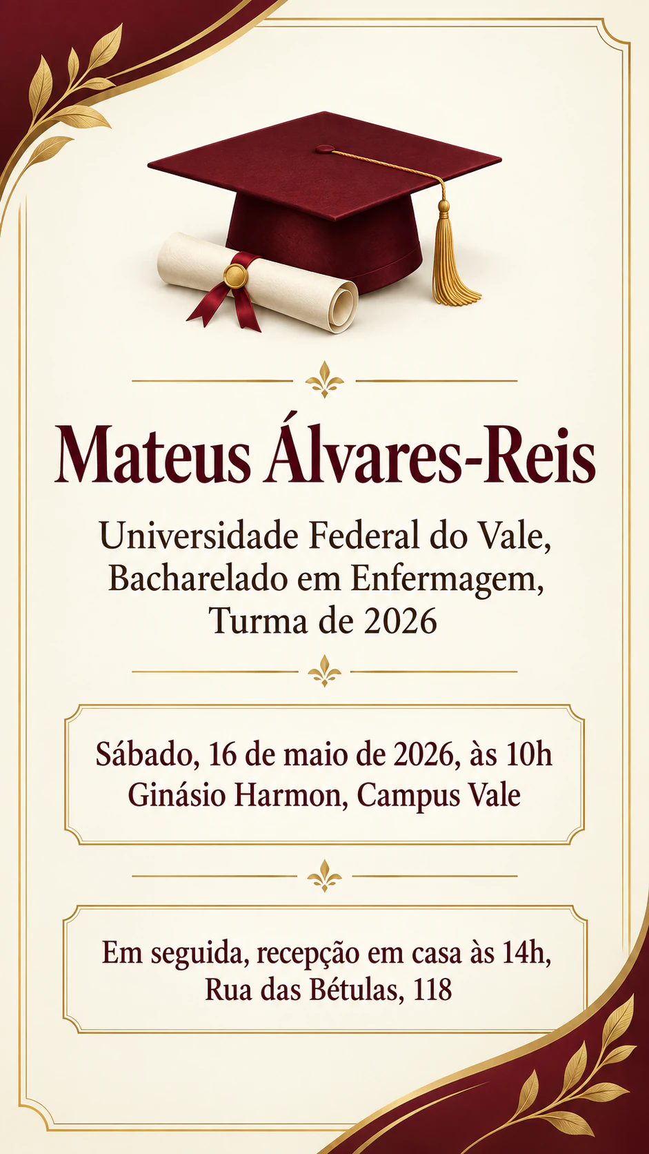 Exemplo de Convite para cerimônia de formatura