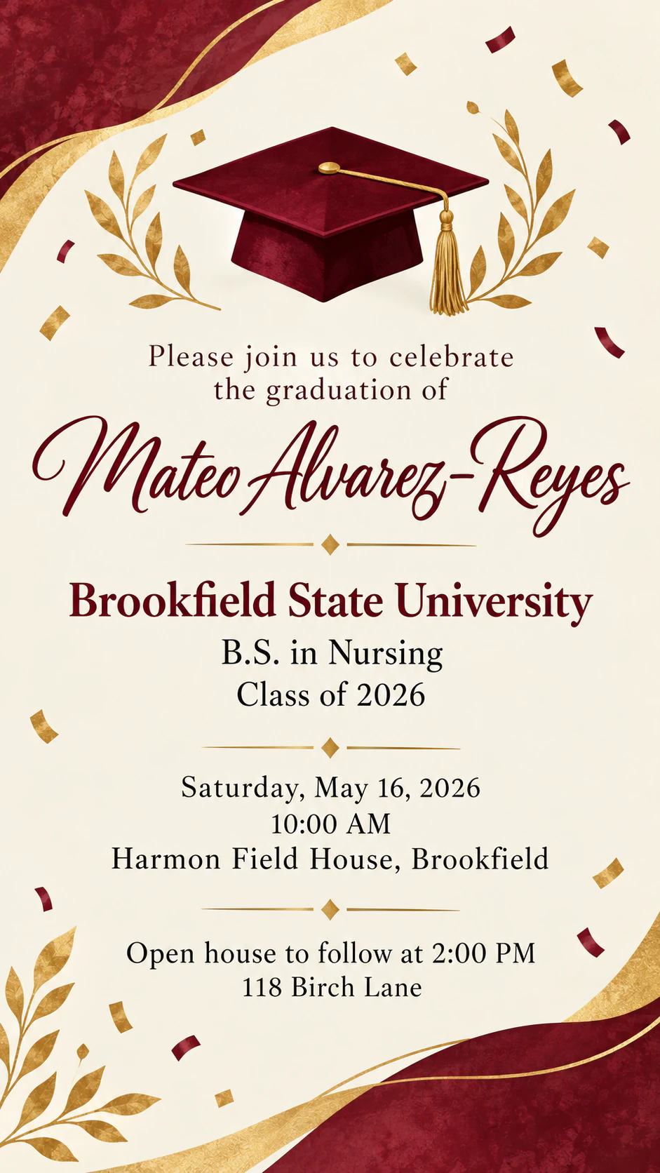 Graduation ceremony invitation example