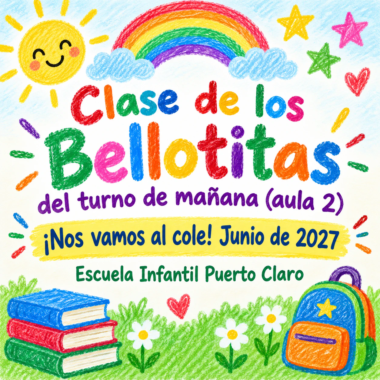 Cartel de graduación para una persona o para toda la clase: Clase de escuela infantil, sin foto ni líneas opcionales