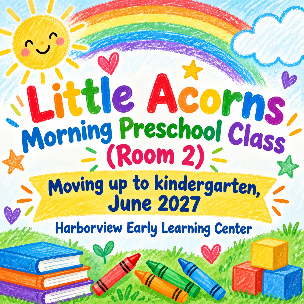 Graduation poster for a graduate or a whole class: Preschool class, no photo and no optional lines