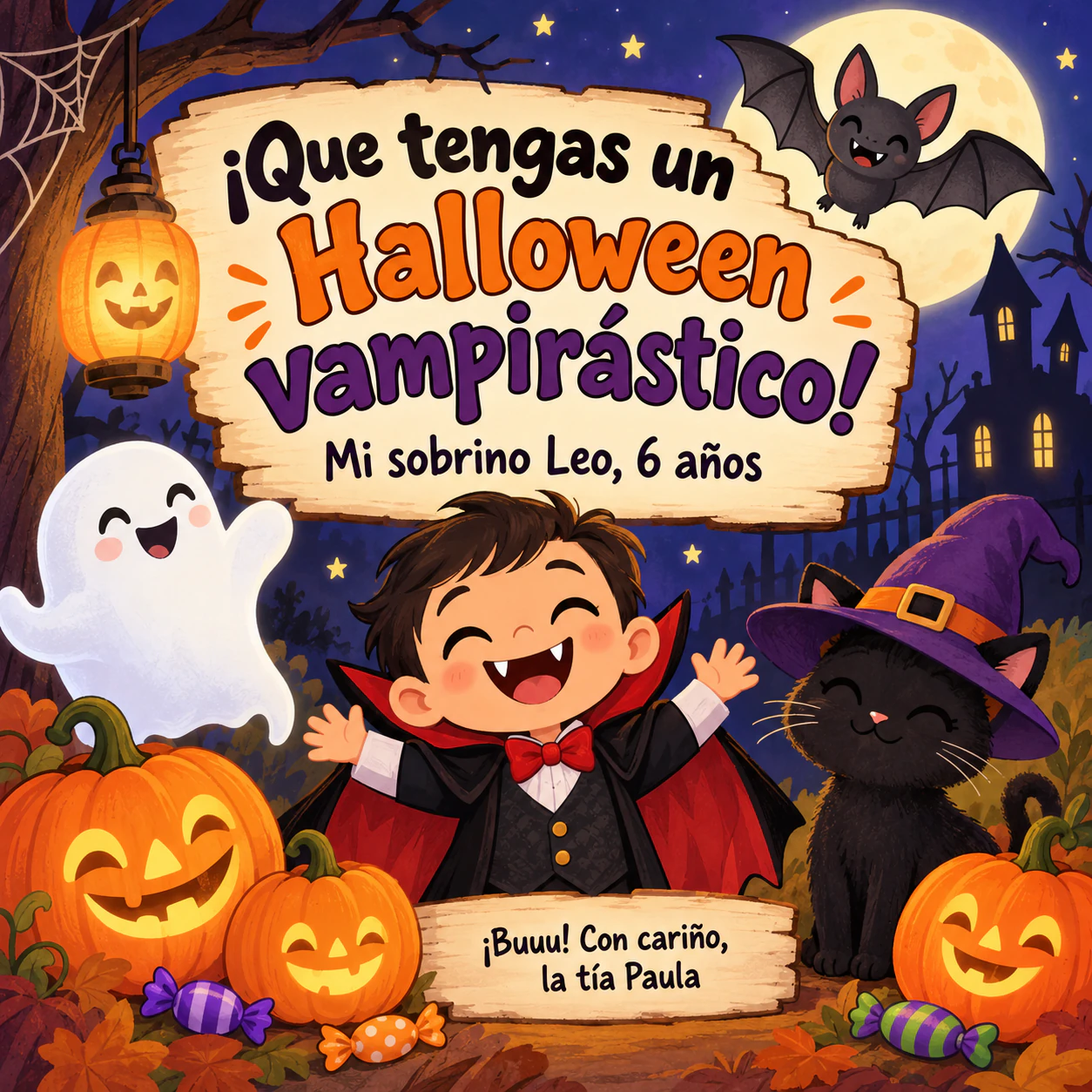 Ejemplo de Tarjeta de Halloween con una ilustración divertida