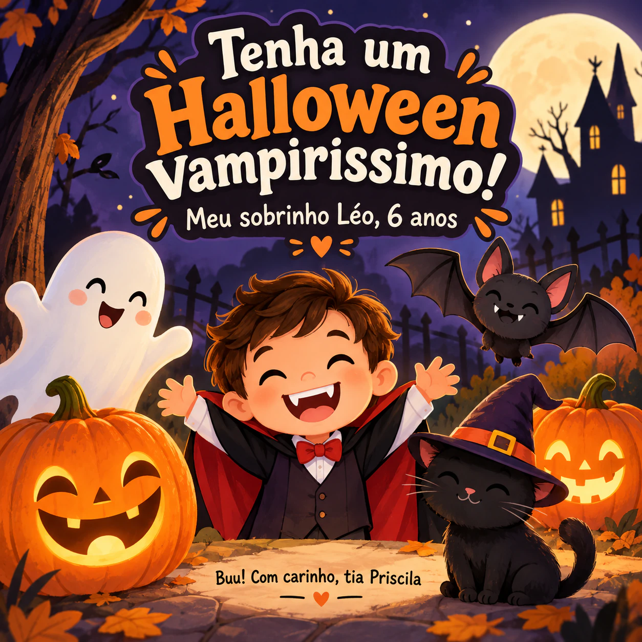 Exemplo de Cartão de Halloween com uma ilustração divertida