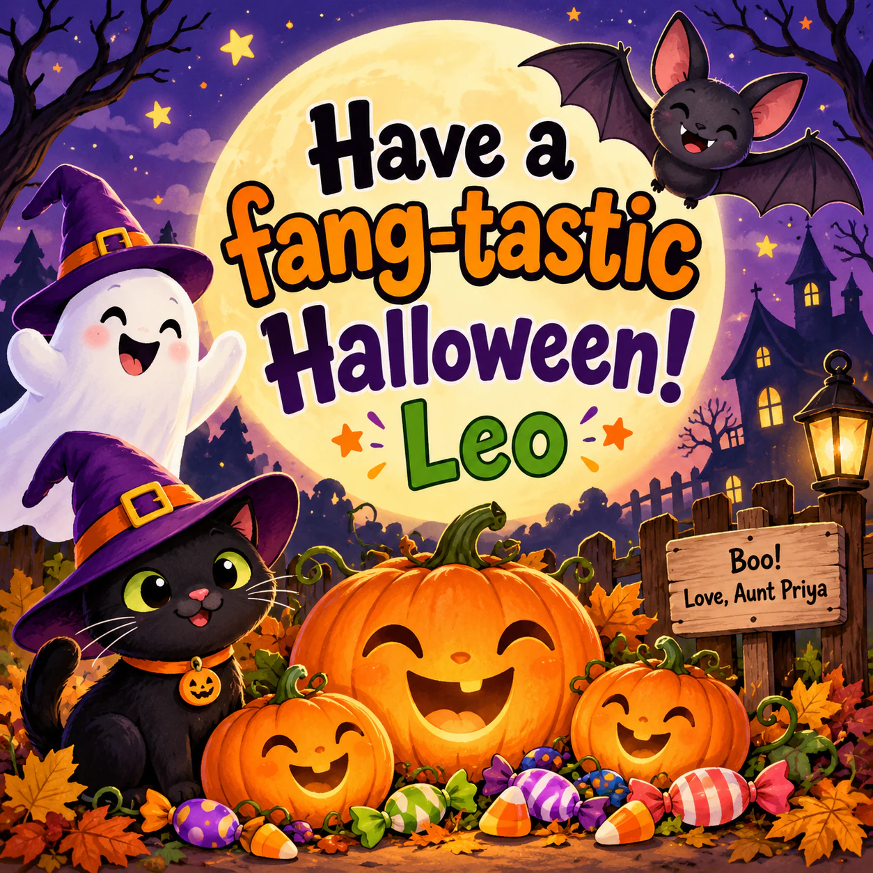 Halloween card with a playful illustration example