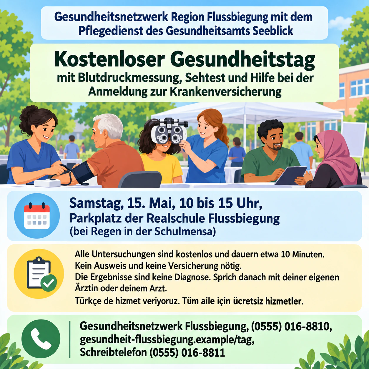Gesundheits-Flyer für ein Praxisangebot oder einen Gesundheitstag: Gesundheitstag mehrerer Träger mit zweisprachigem freigegebenem Wortlaut