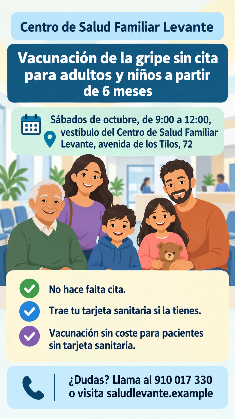 Ejemplo de Flyer sanitario para un servicio de un centro de salud o un evento de salud comunitaria