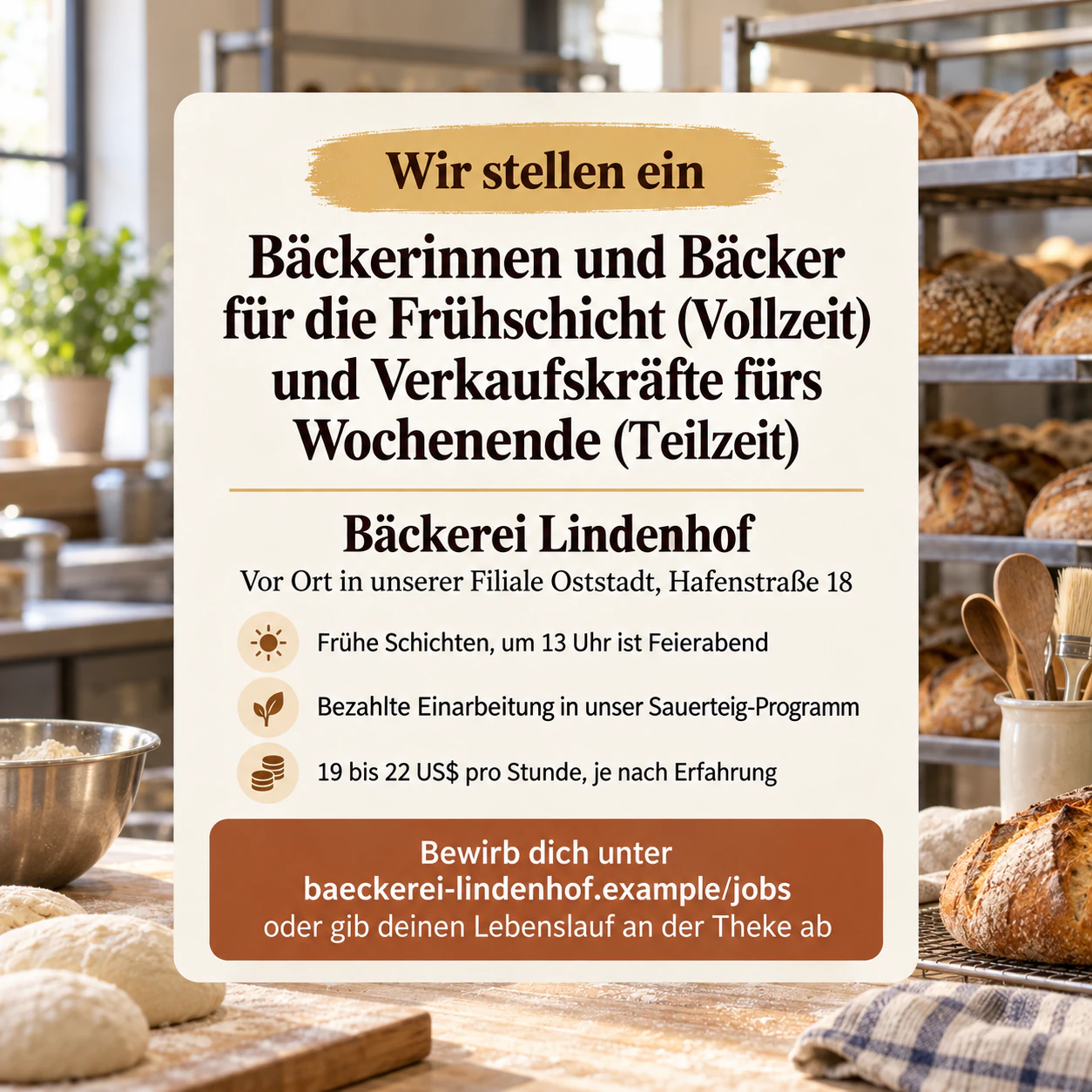 Beispiel: „Wir stellen ein“-Post für deinen Feed oder deine Story