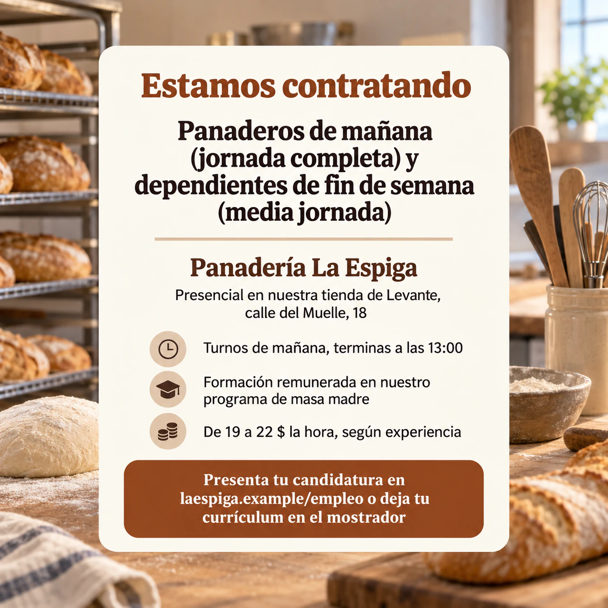 Ejemplo de Publicación de «Estamos contratando» para tu feed o tus Stories