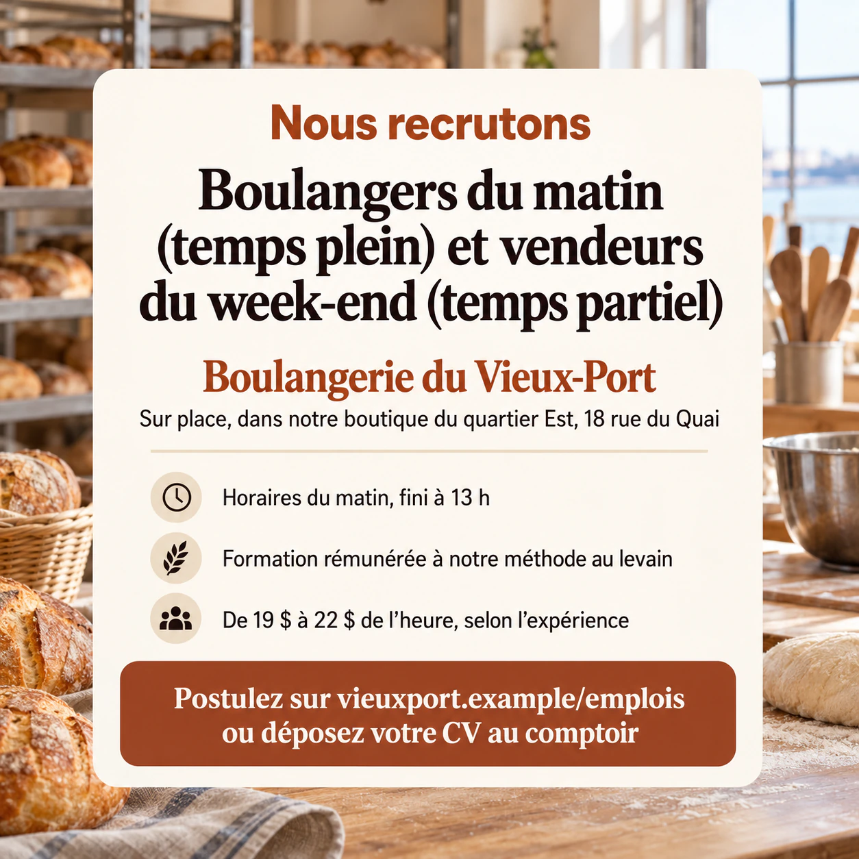 Exemple : Publication « On recrute » pour votre fil ou votre Story
