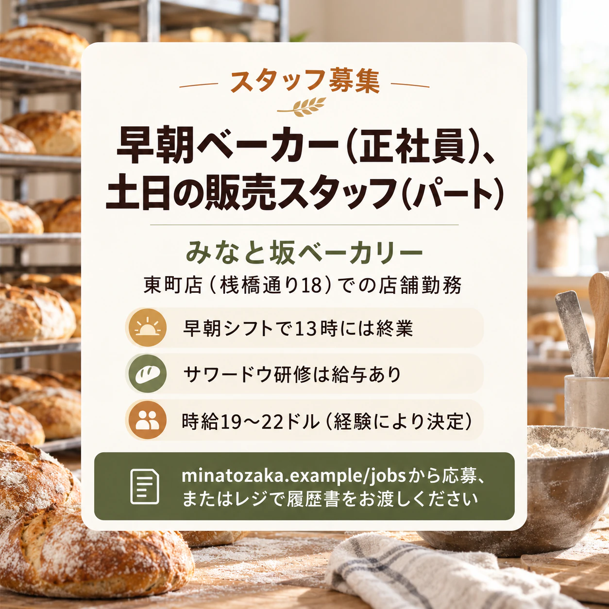SNSのフィードやストーリーズで使える「スタッフ募集」の投稿の作例