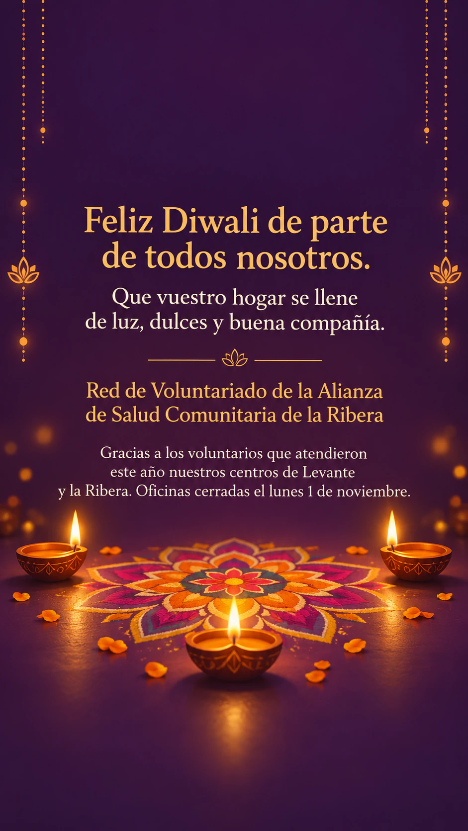 Publicación de felices fiestas para la temporada o festividad que elijas: Festividad cambiada a Diwali con una firma larga, como Story