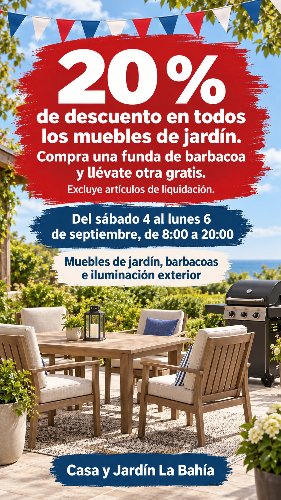 Ejemplo de Flyer de ofertas del fin de semana del Labor Day con tu oferta y las fechas bien visibles