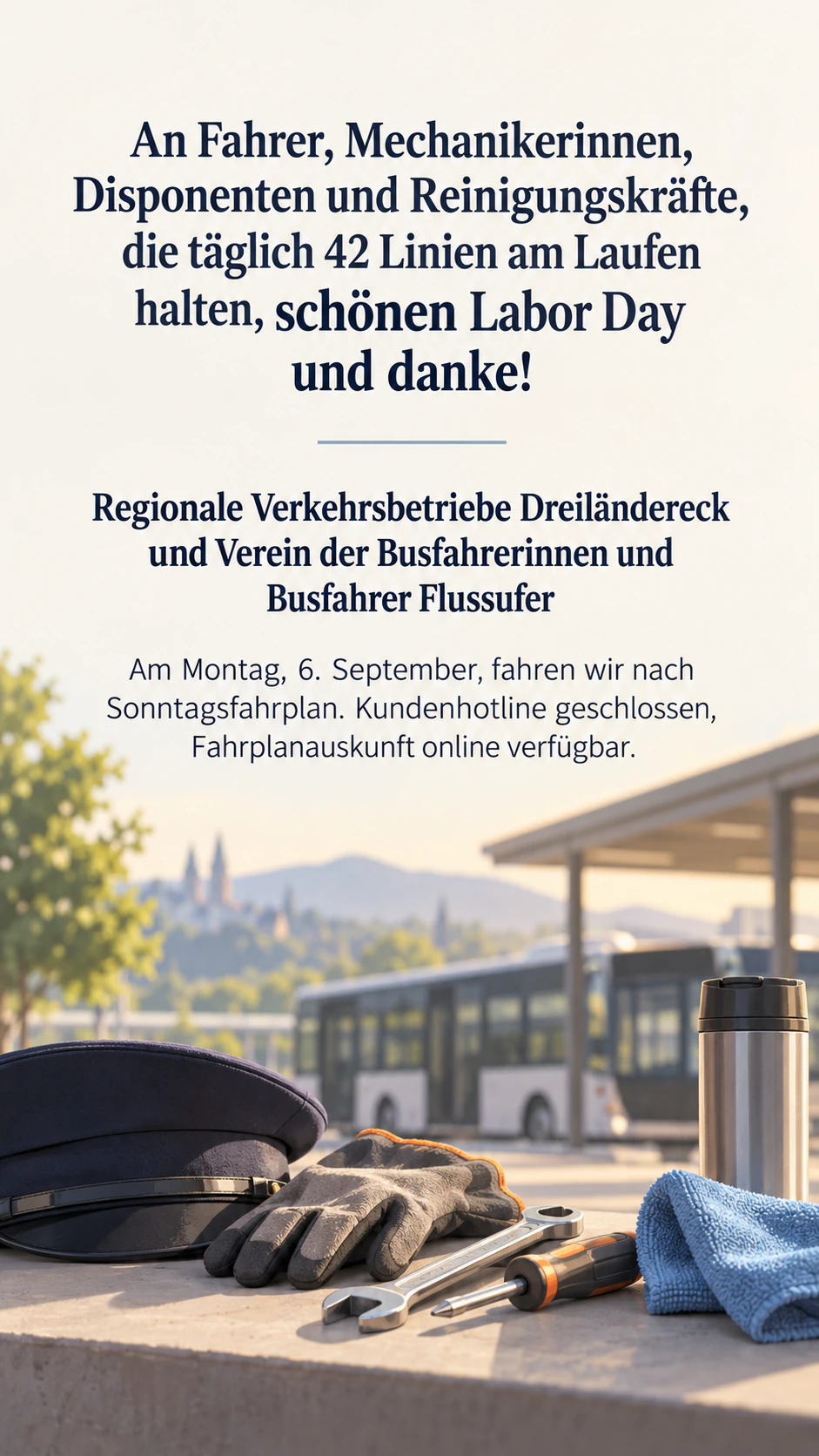 Dankespost zum US-Labor-Day für deine Marke: Lange regionale Marke und langer Gruß als Story, ohne Farben