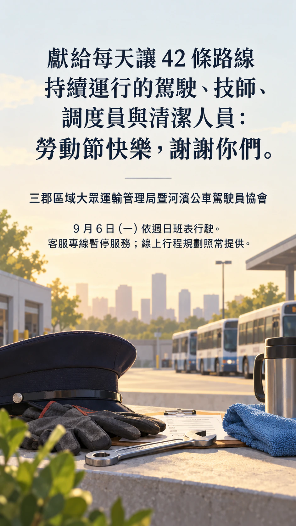 品牌動態或限時動態用的美國勞動節祝福貼文：很長的區域品牌名稱與長祝福，做成限時動態，沒有品牌色