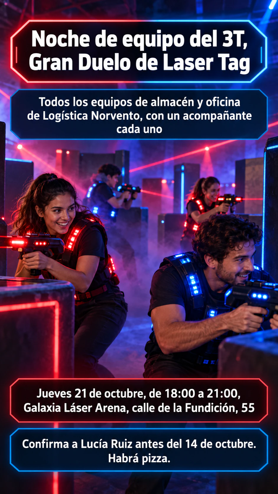 Ejemplo de Flyer de laser tag para una noche de equipo o una salida en grupo