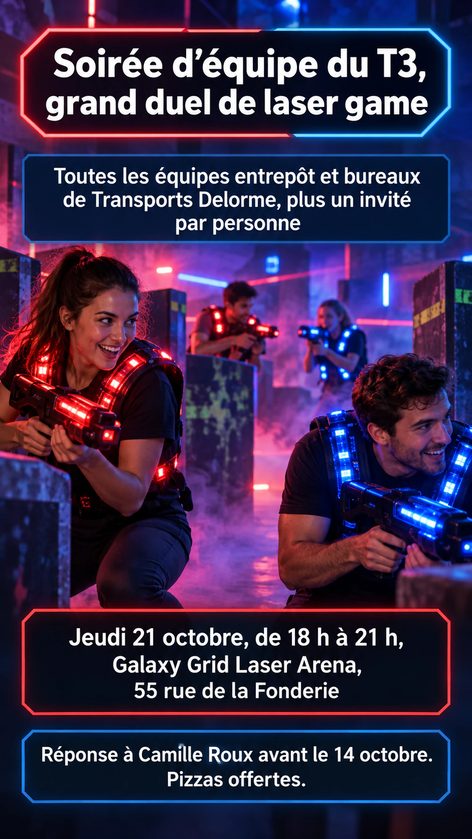 Exemple : Flyer laser game pour une soirée d’équipe ou une sortie de groupe