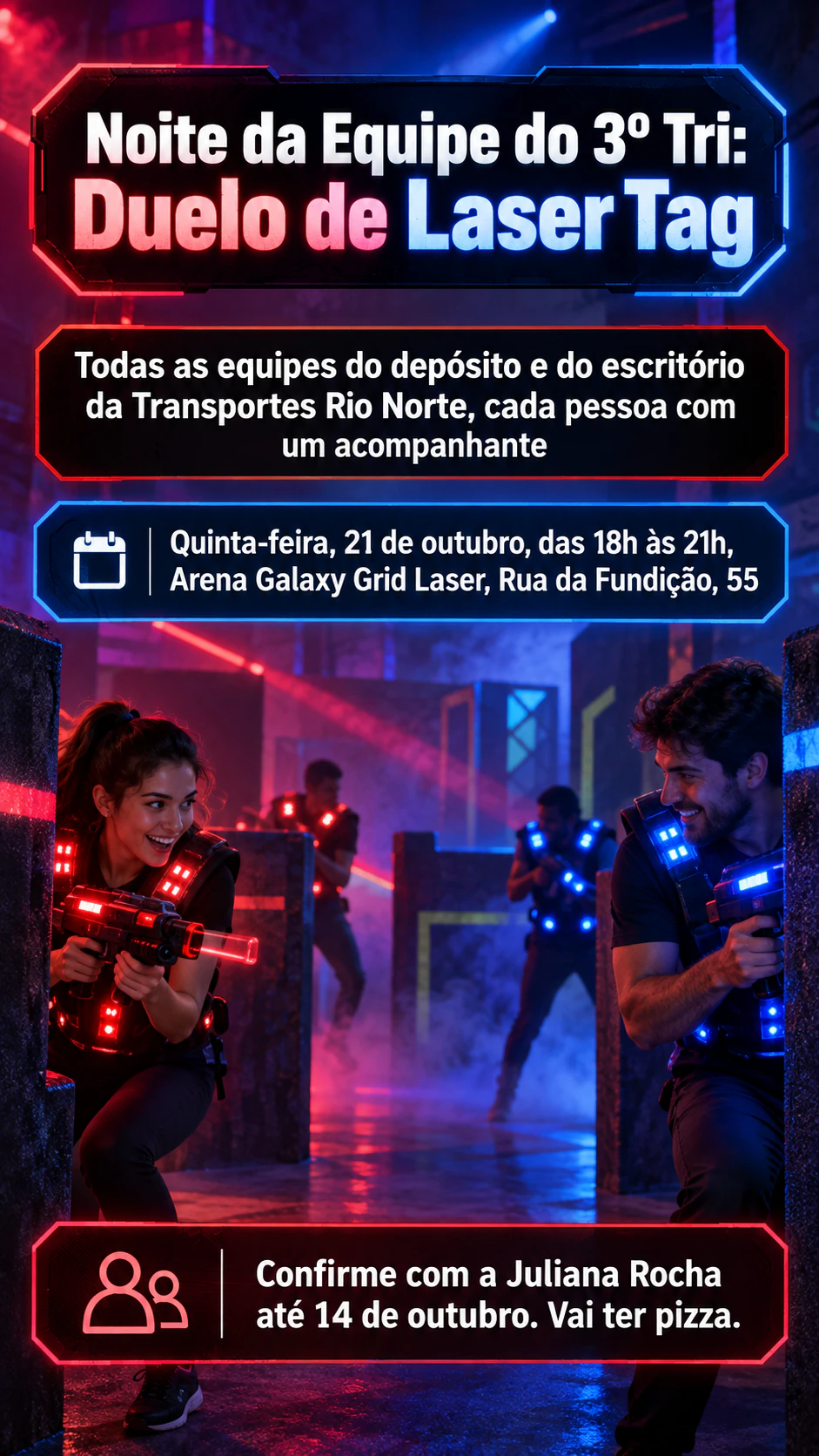Exemplo de Flyer de laser tag para a noite da equipe ou um passeio em grupo