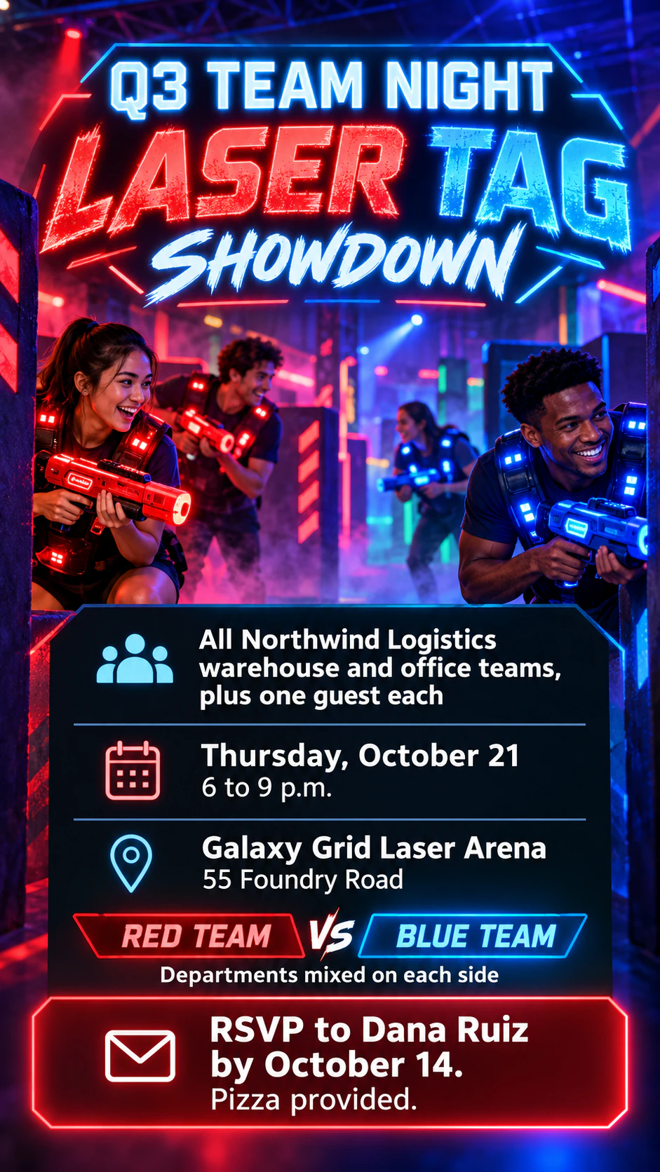 Laser tag flyer for a team night or group outing example