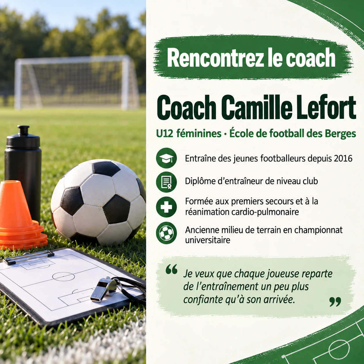 Exemple : Affiche de présentation de l’entraîneur pour une équipe ou un club