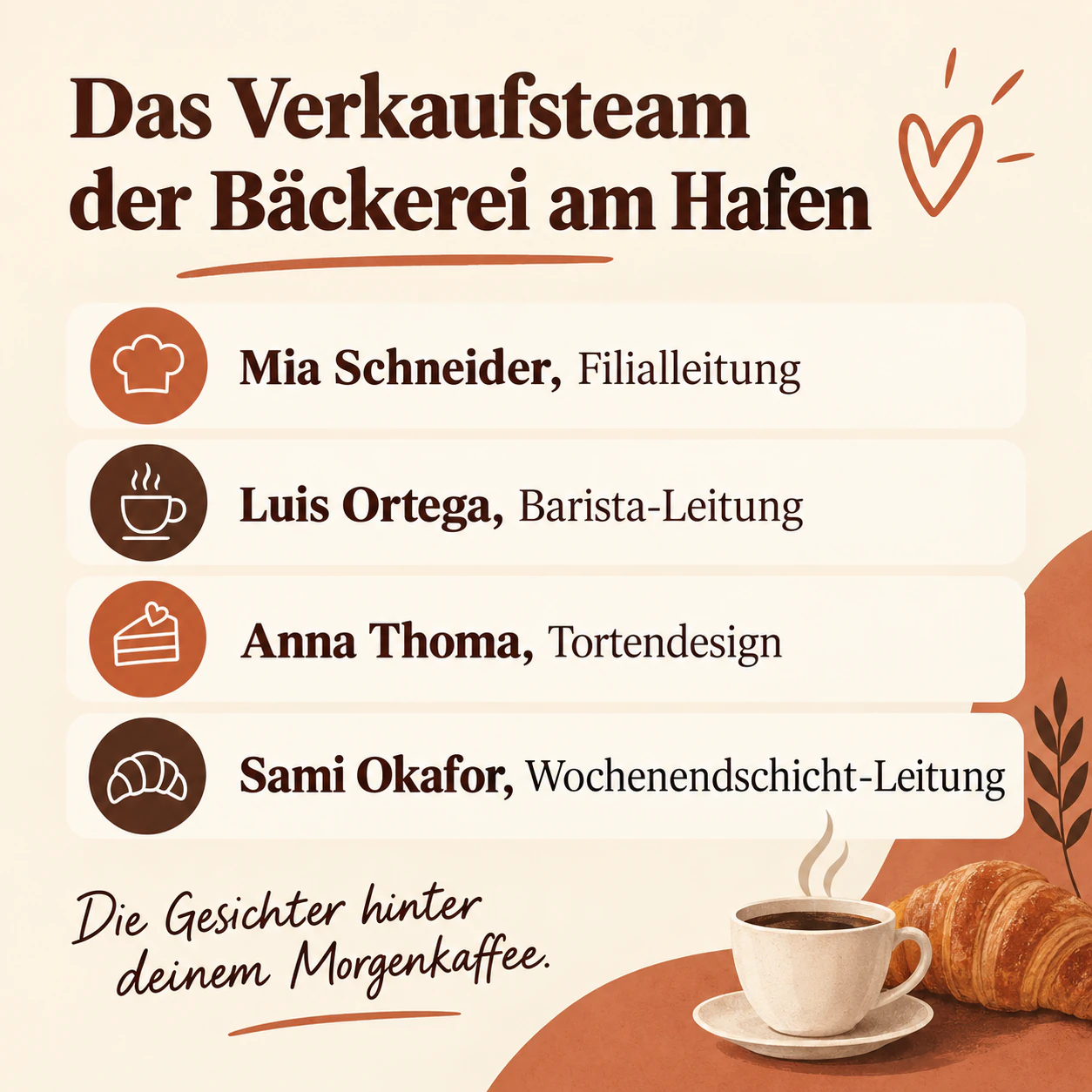 Beispiel: Team-Vorstellung als Post aus einem Gruppenfoto oder mit Namenskarten
