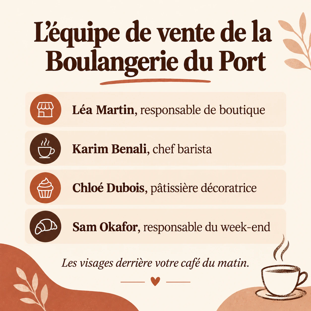 Exemple : Publication « Découvrez l’équipe » à partir d’une photo de groupe ou de cartes nominatives