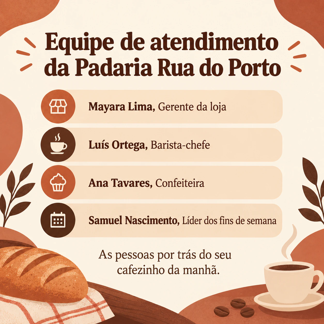 Exemplo de Post “conheça a equipe” com uma foto do grupo ou cartões com nomes