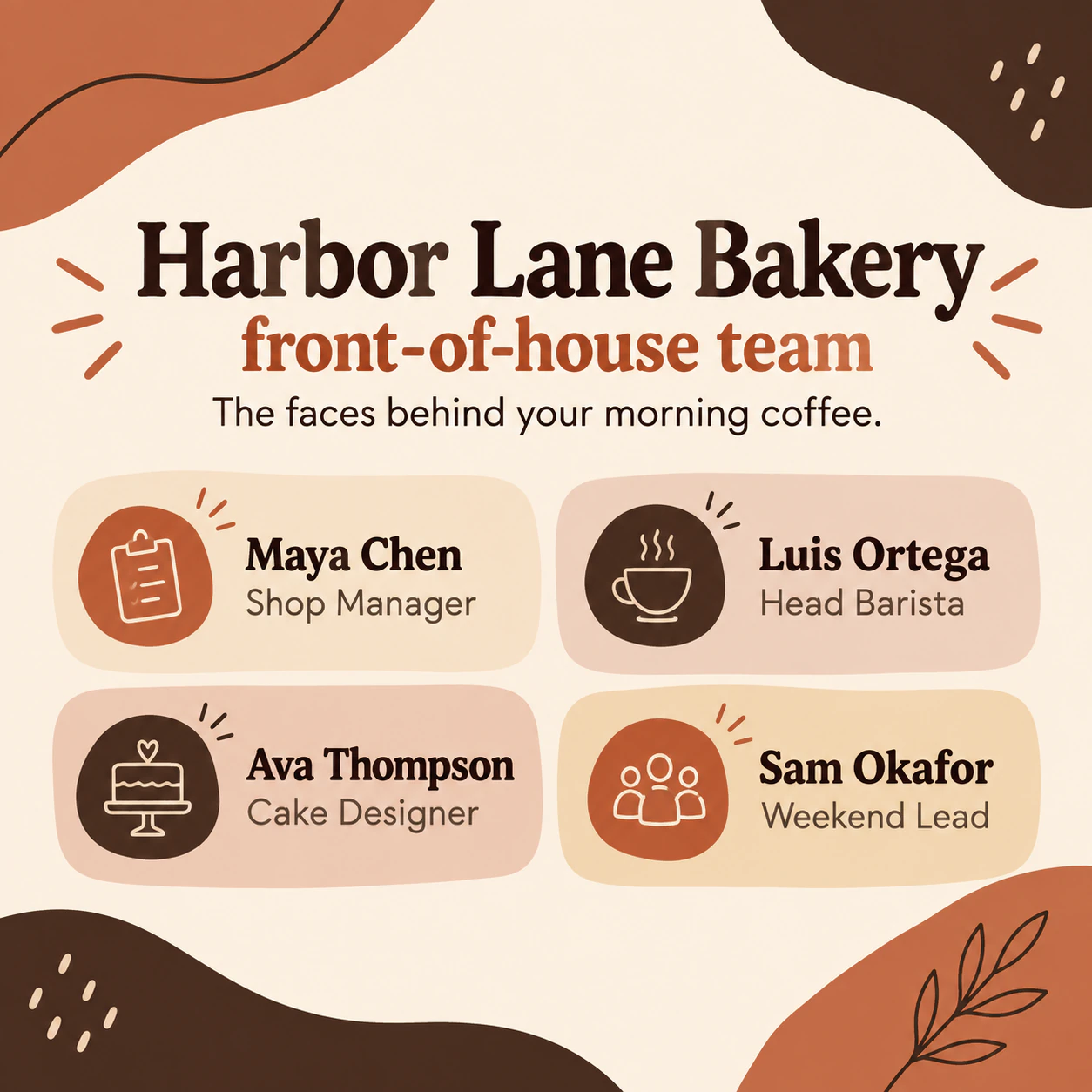 Meet the team post from one group photo or name cards example