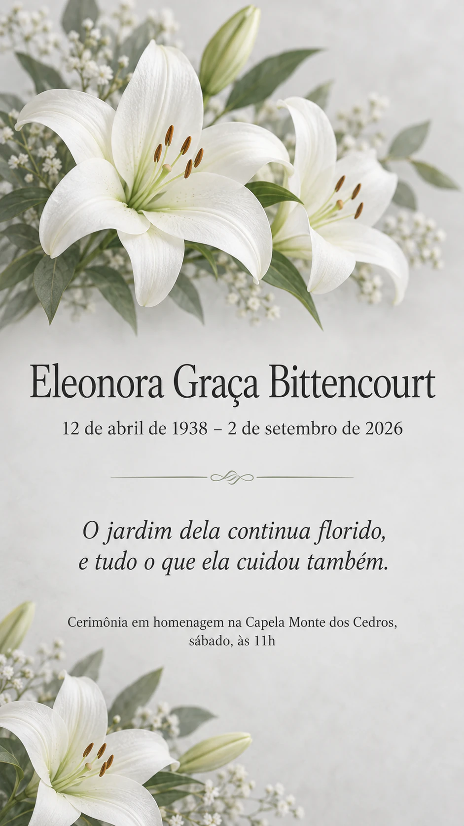 Exemplo de Cartão de homenagem póstuma e de falecimento