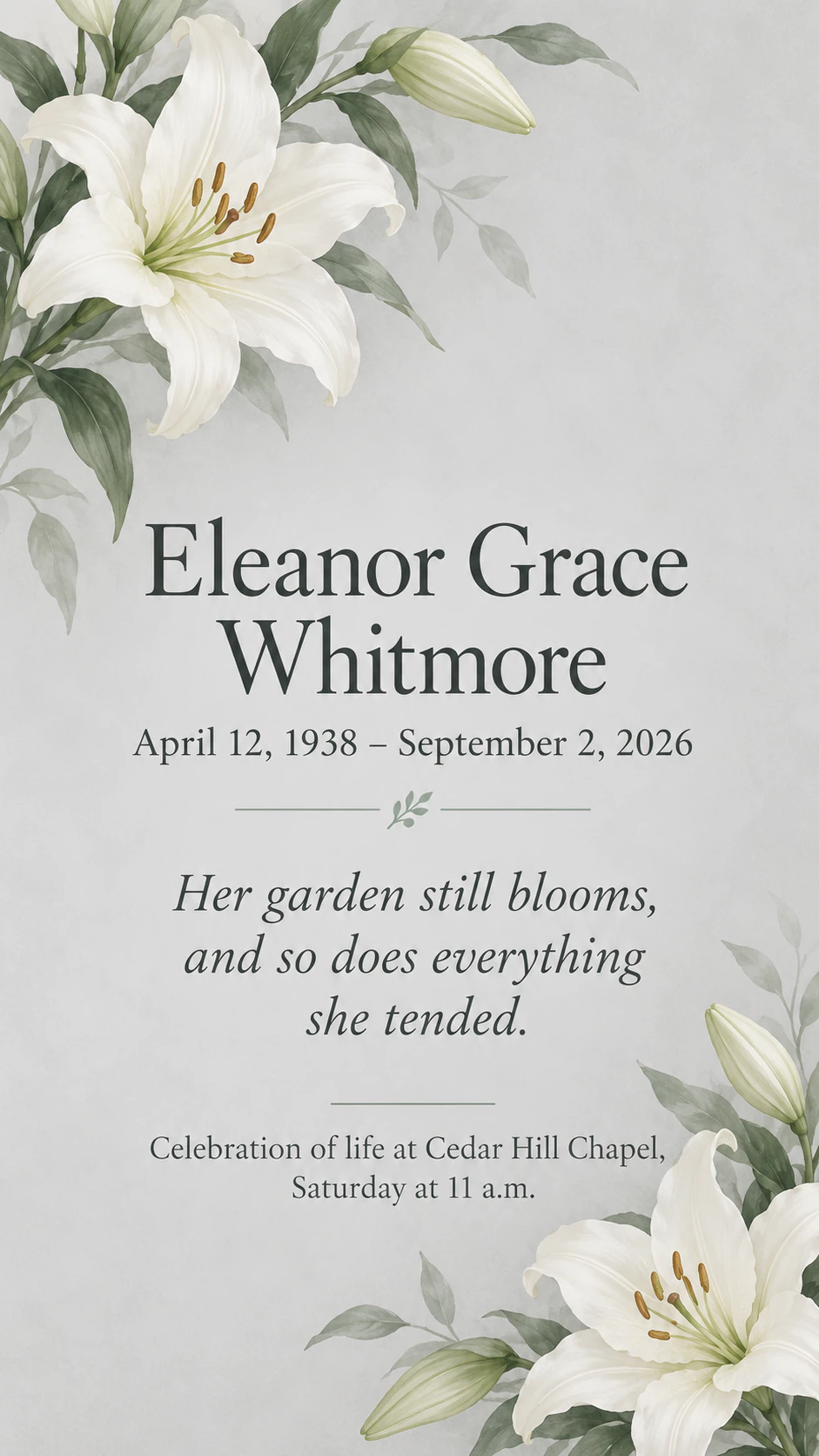 Funeral and memorial card example