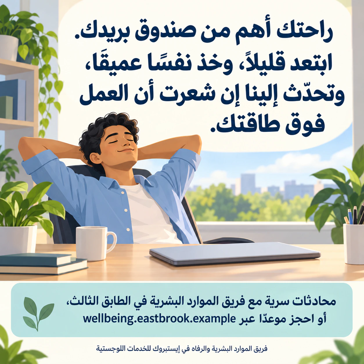 ملصق توعية بالصحة النفسية برسالتك المعتمدة: رسالة طويلة لبيئة العمل مع لوحة دعم مفصّلة ودون سطر مصدر