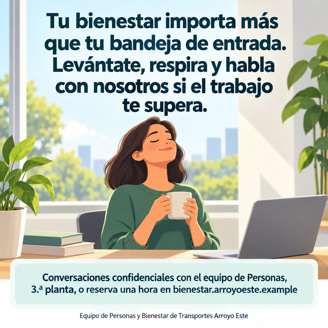 Cartel de concienciación sobre salud mental con tu mensaje aprobado: Mensaje largo de empresa con un panel de apoyo detallado y sin fuente