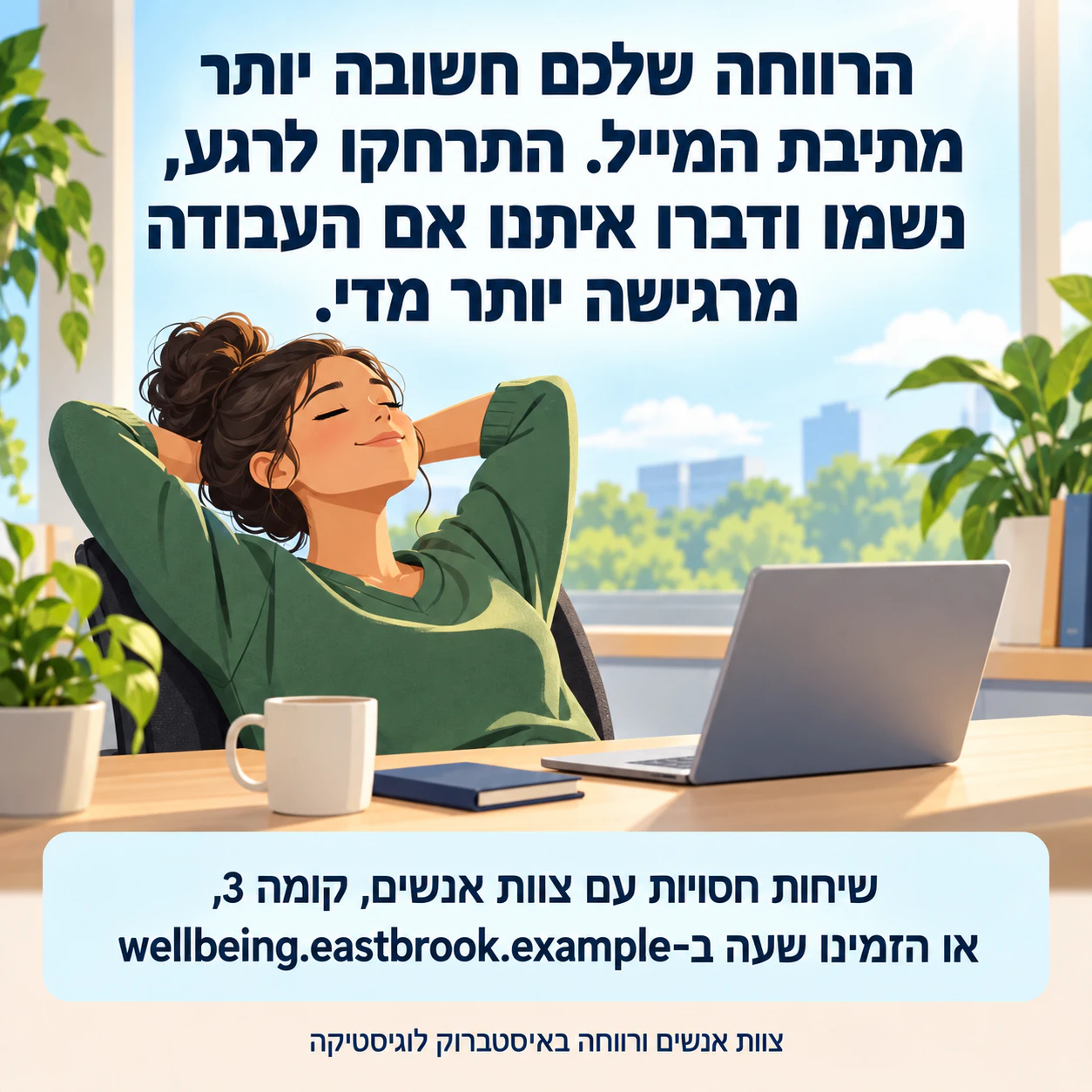 פוסטר בריאות הנפש עם המסר המאושר שלכם: מסר עובדים ארוך ולוח תמיכה מפורט, בלי מקור