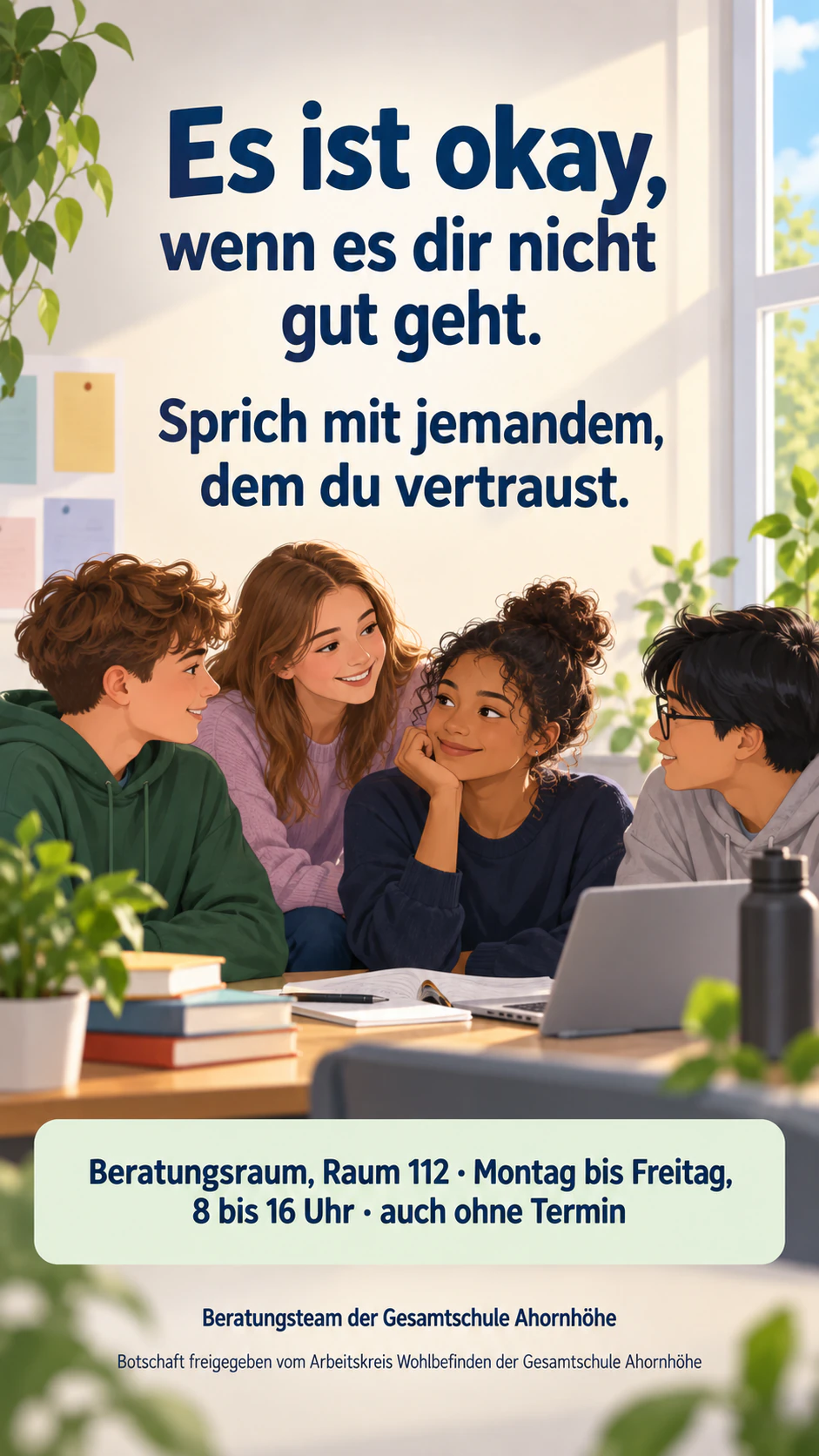 Beispiel: Plakat zur psychischen Gesundheit mit eurer freigegebenen Botschaft