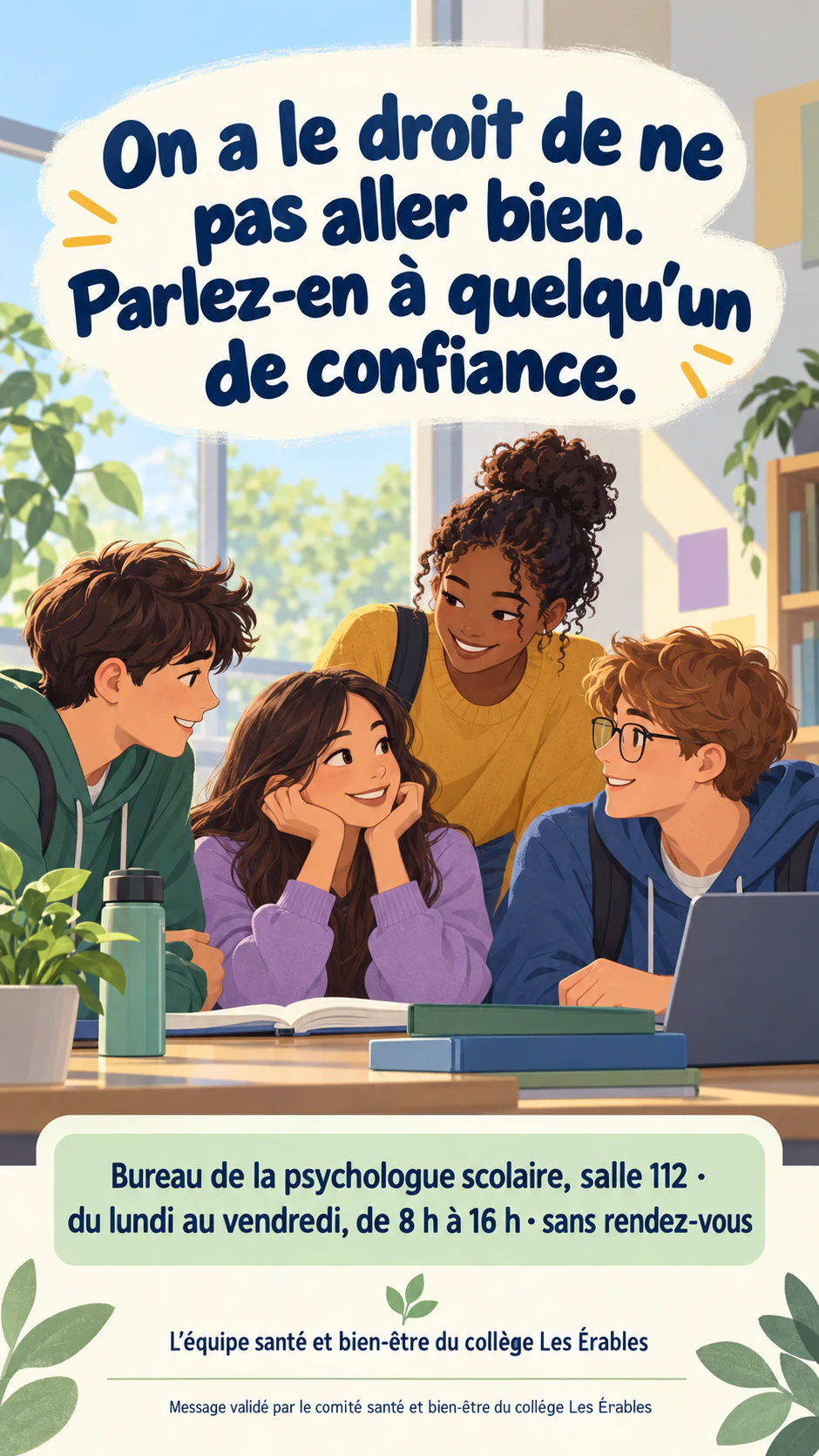 Exemple : Affiche de sensibilisation à la santé mentale avec votre message validé