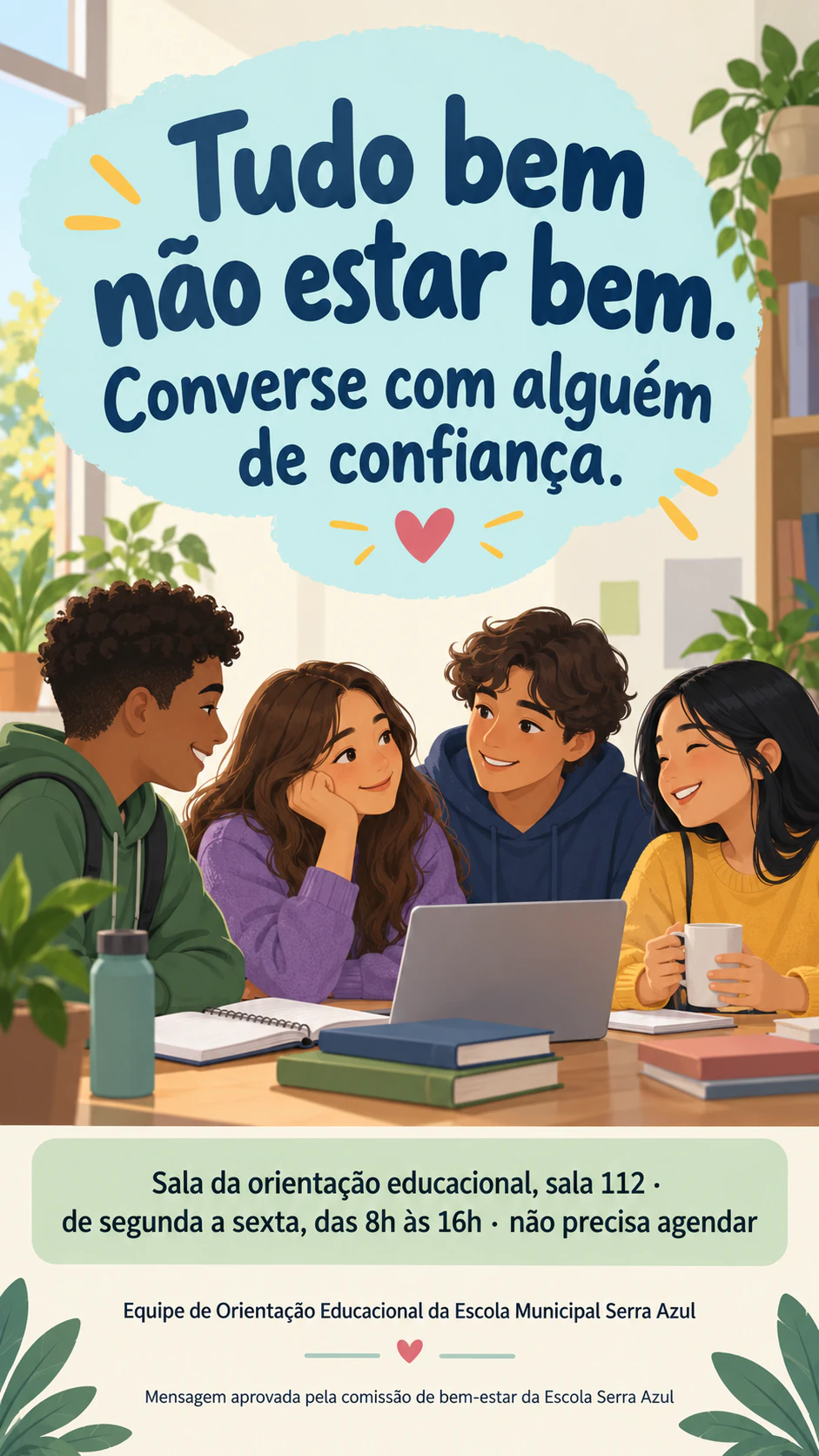 Exemplo de Pôster de conscientização sobre saúde mental com a sua mensagem aprovada