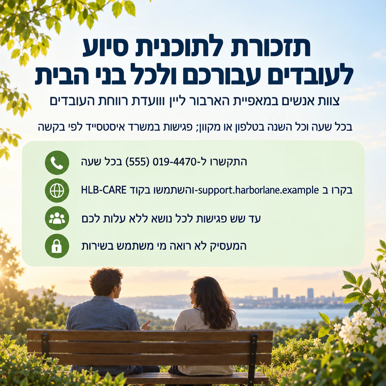 פלייר לאירוע מודעות או לשירות תמיכה: תוכנית סיוע לעובדים זמינה תמיד עם כמה דרכי קשר