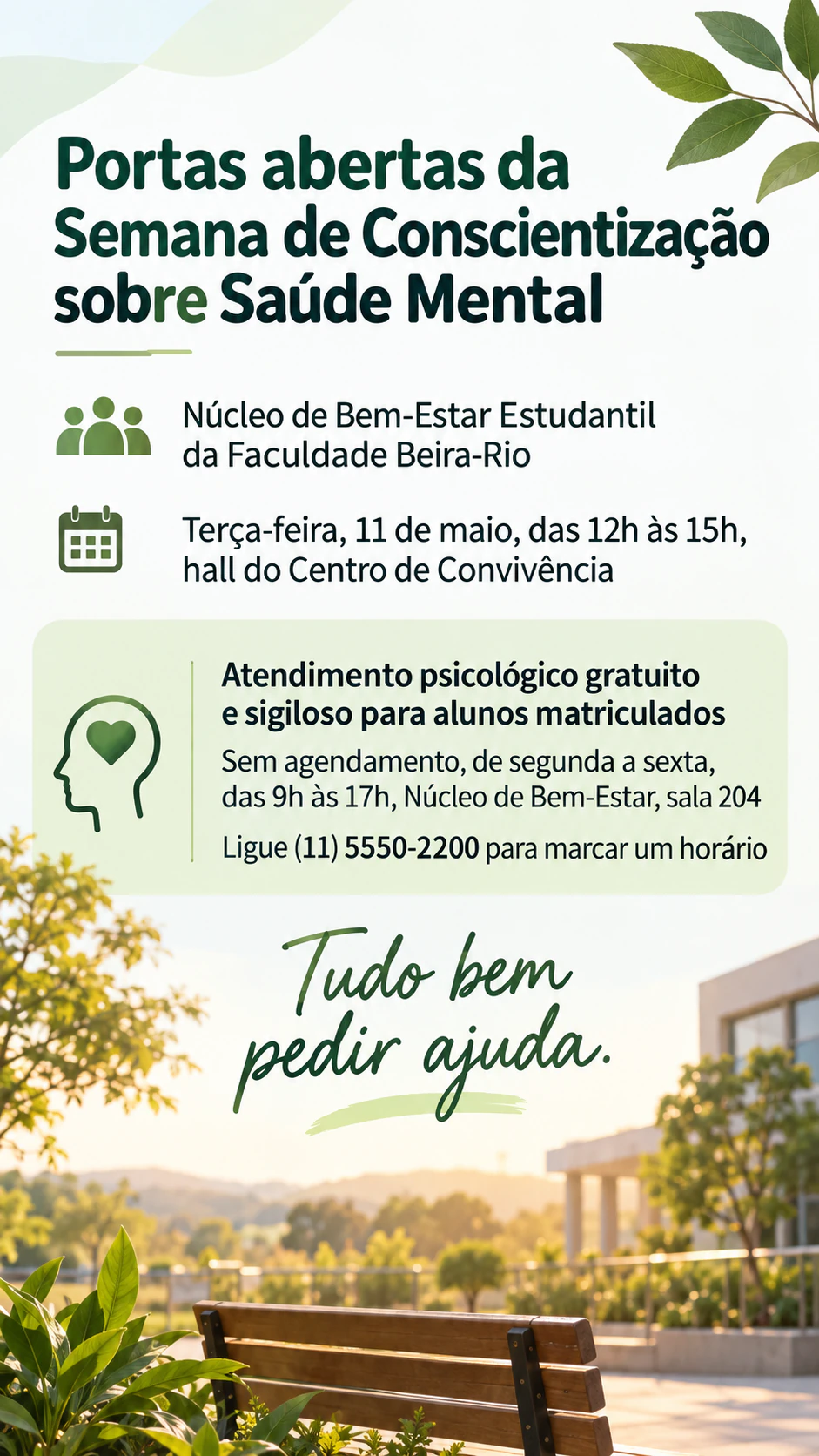 Exemplo de Flyer de saúde mental para um evento de conscientização ou um serviço de apoio