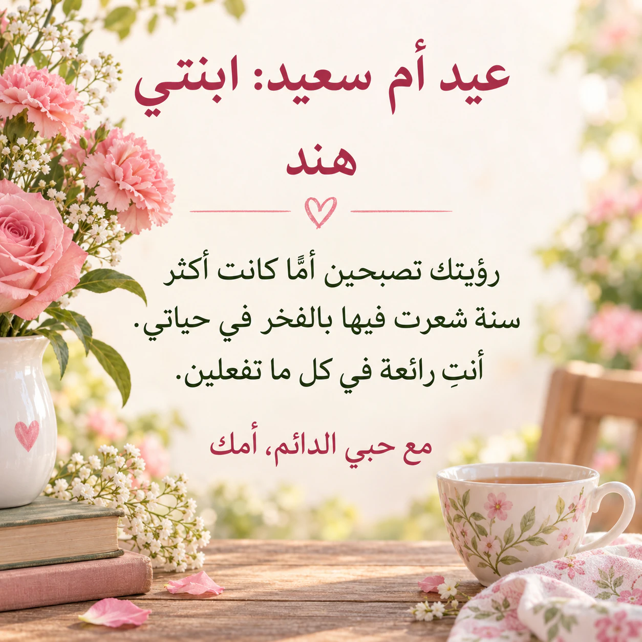 مثال على صورة عيد الأم لابنتك أو خالتك أو جدتك أو صديقتك