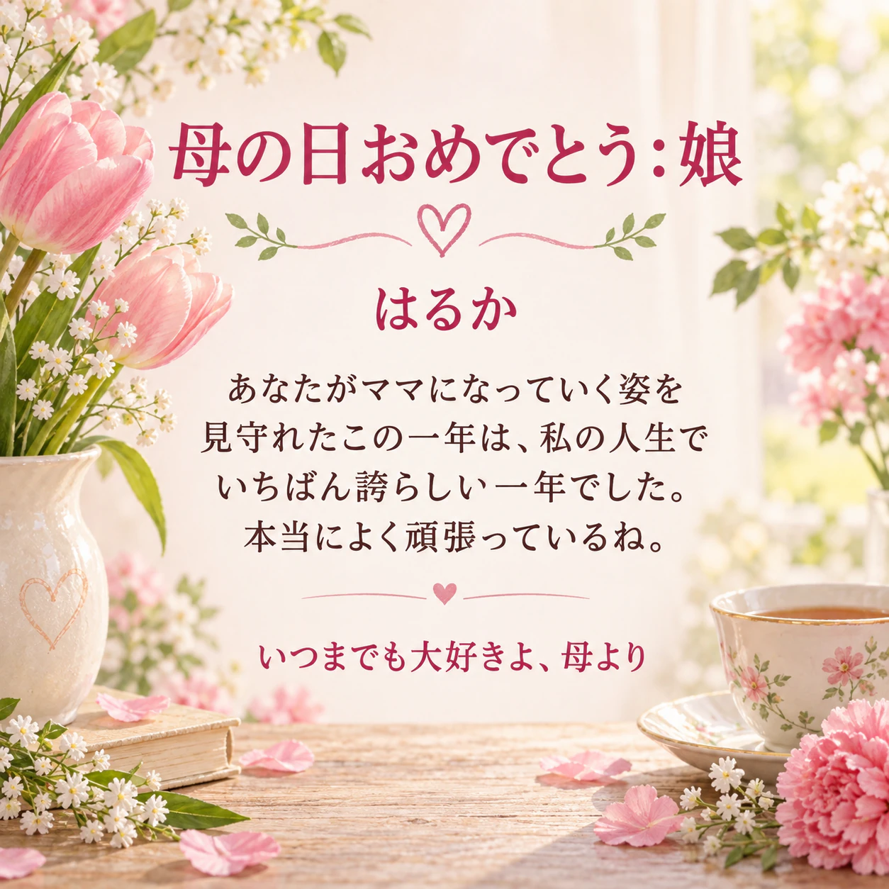 娘、おば、おばあちゃん、友達に贈る母の日の画像の作例