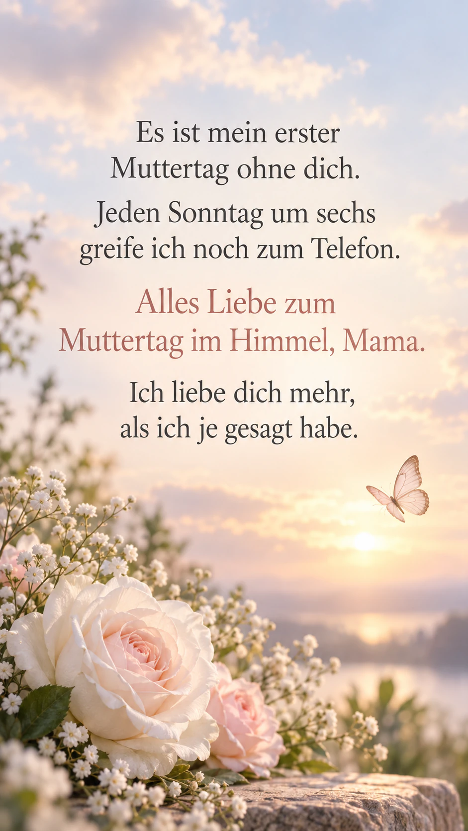 Muttertagsbild zum Gedenken an eine Mama im Himmel: Lange Worte im ersten Jahr, sonst nichts ausgefüllt