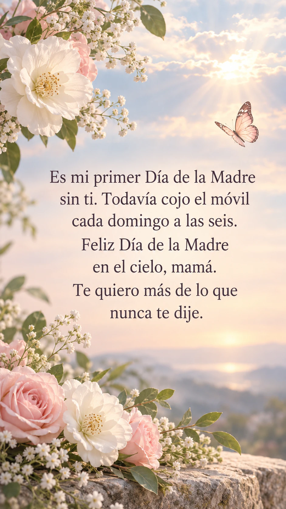 Imagen del Día de la Madre en recuerdo de una madre en el cielo: Mensaje largo del primer año sin nada más rellenado