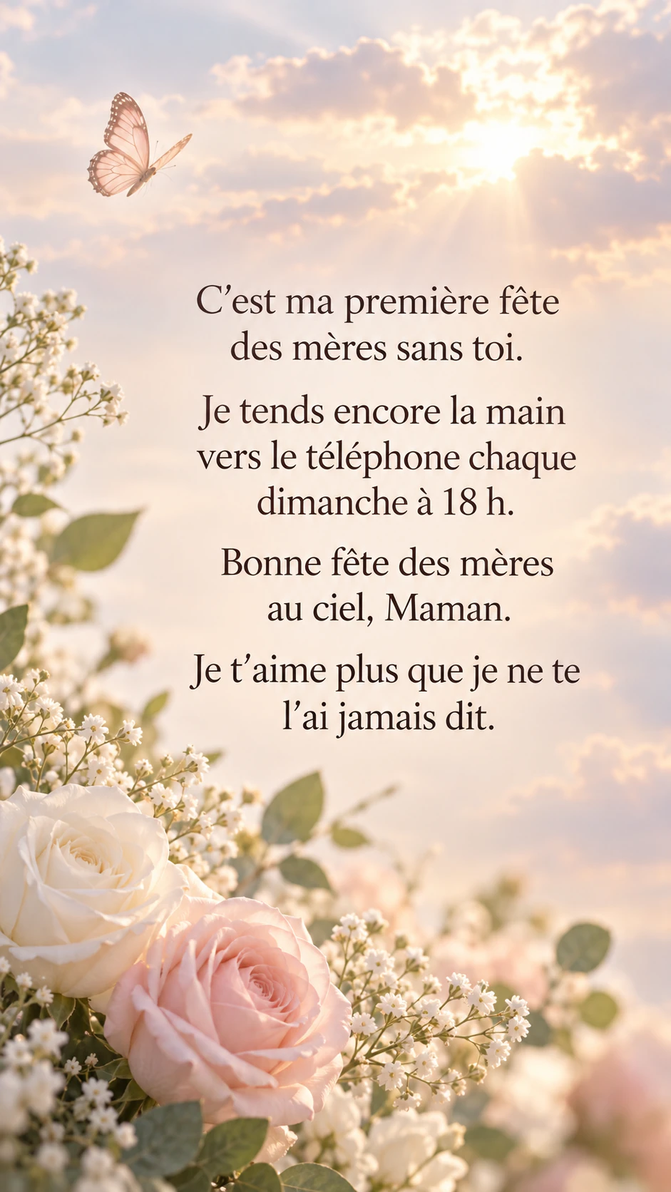 Image de fête des Mères en souvenir d’une maman partie : Long message pour une première année, sans aucun autre champ rempli