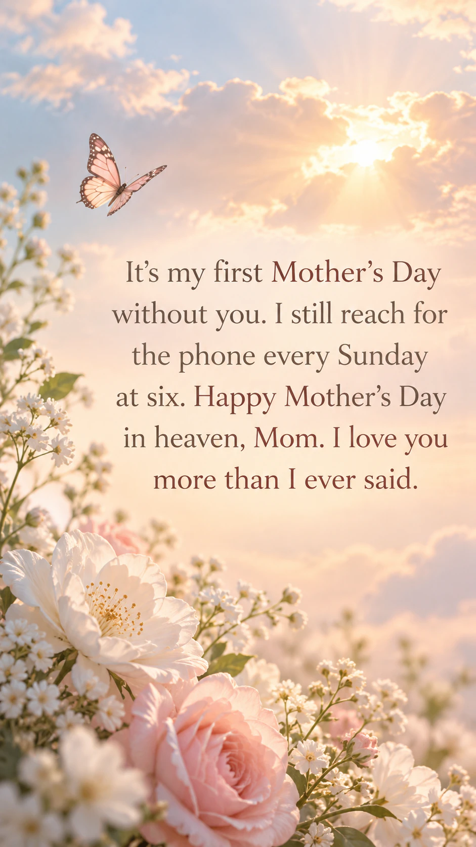 Mother's Day remembrance image for a mom in heaven: Long first-year message with nothing else filled in