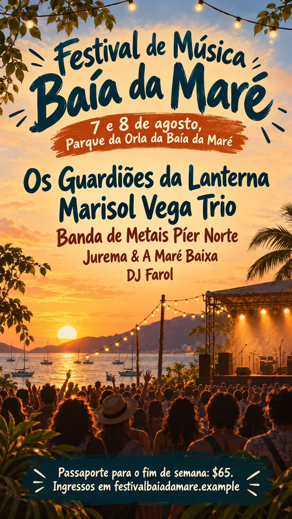 Exemplo de Flyer de festival de música com o line-up na ordem de destaque