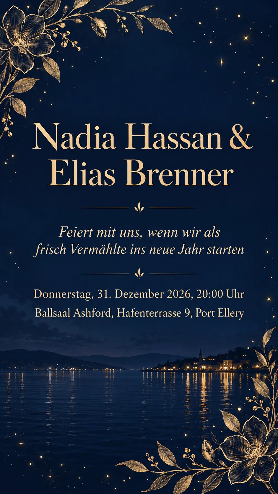 Beispiel: Hochzeitseinladung für Silvester