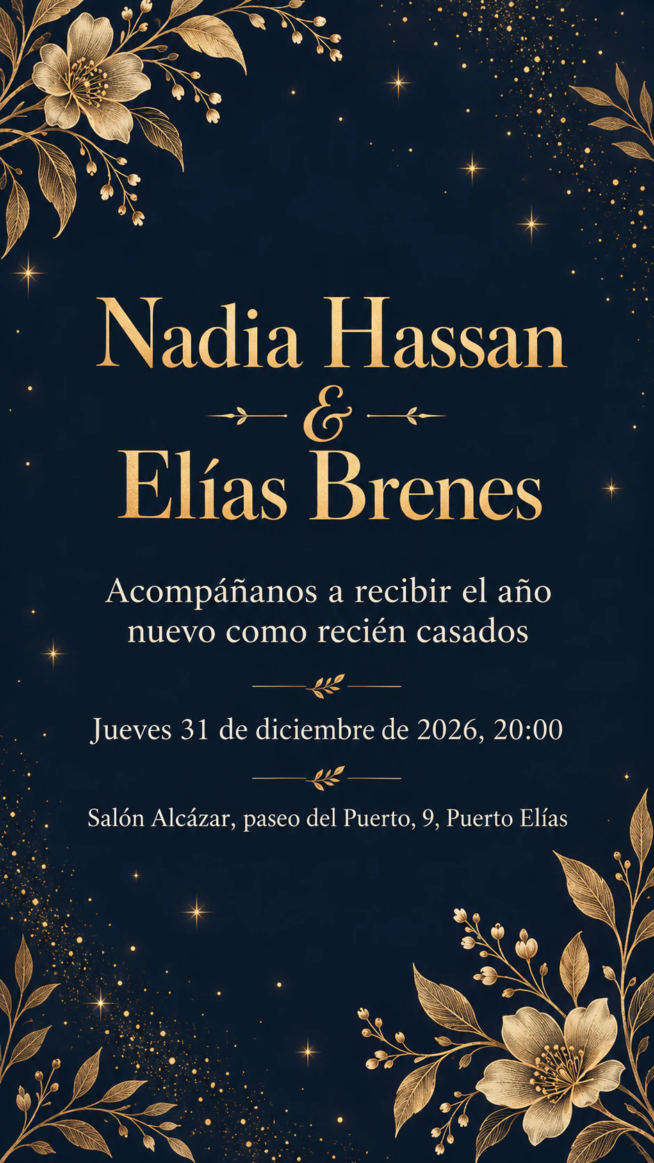 Ejemplo de Invitación de boda en Nochevieja