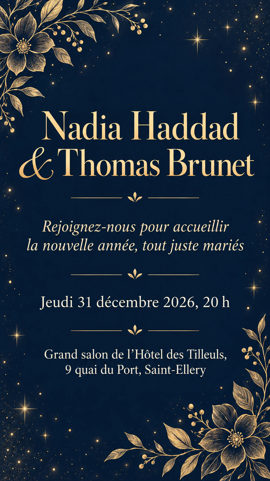 Exemple : Invitation de mariage pour le réveillon du Nouvel An