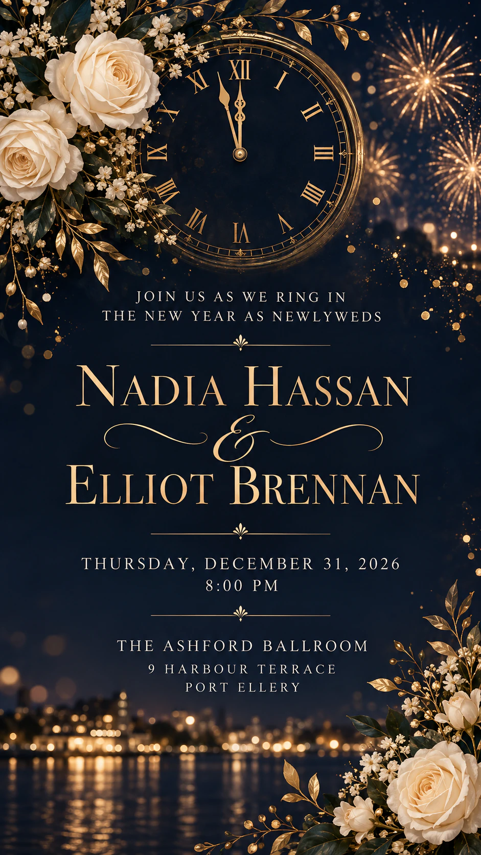 New Year's Eve wedding invitation example