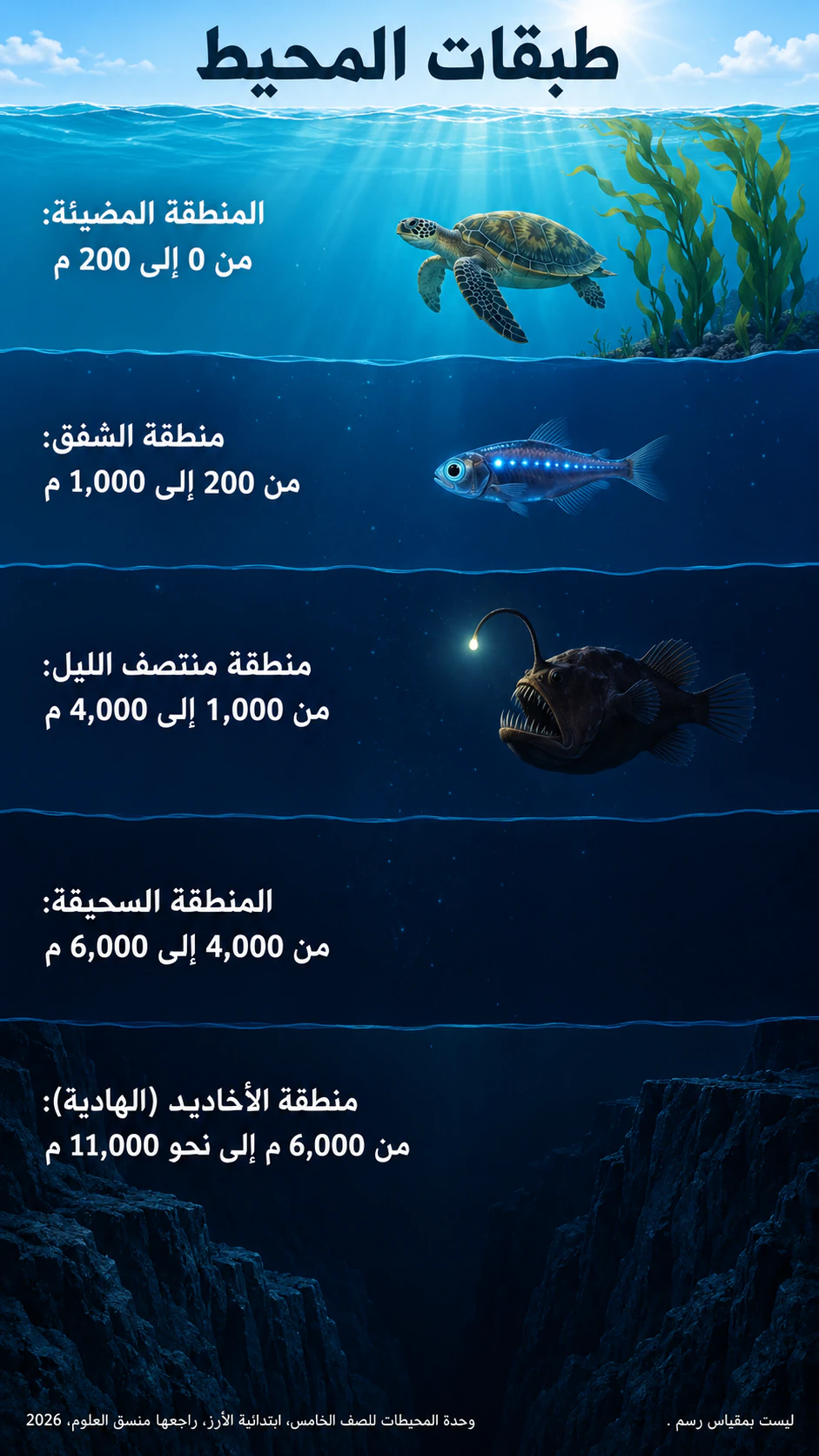 مثال على إنفوجرافيك مناطق أعماق المحيط