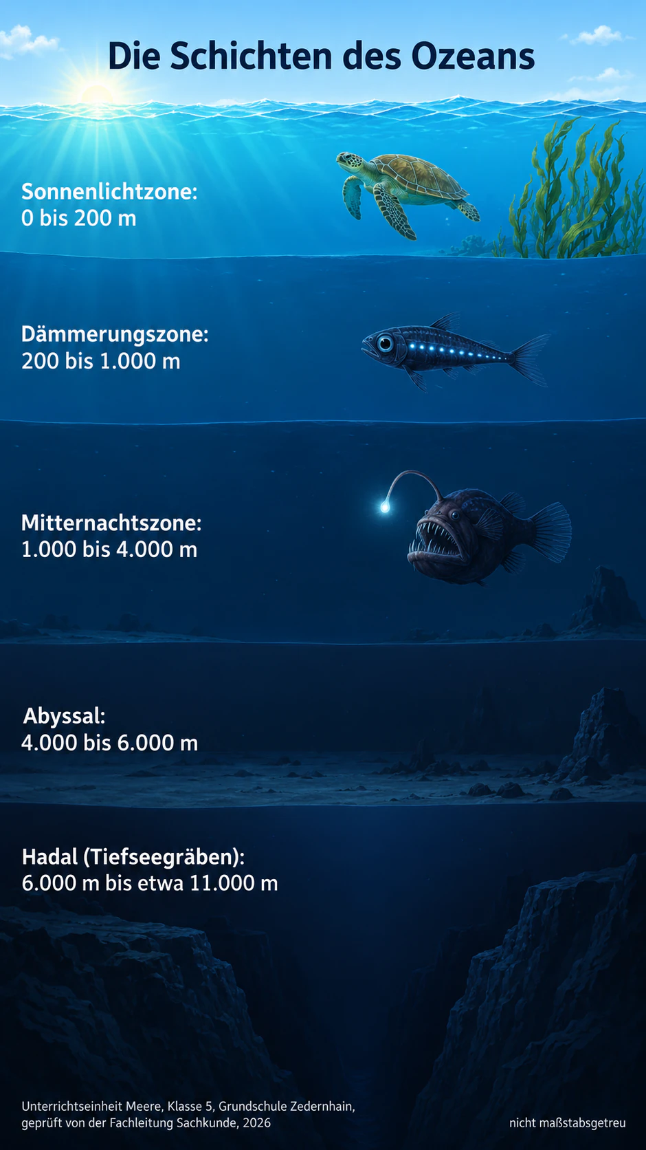 Beispiel: Infografik zu den Tiefenzonen des Meeres